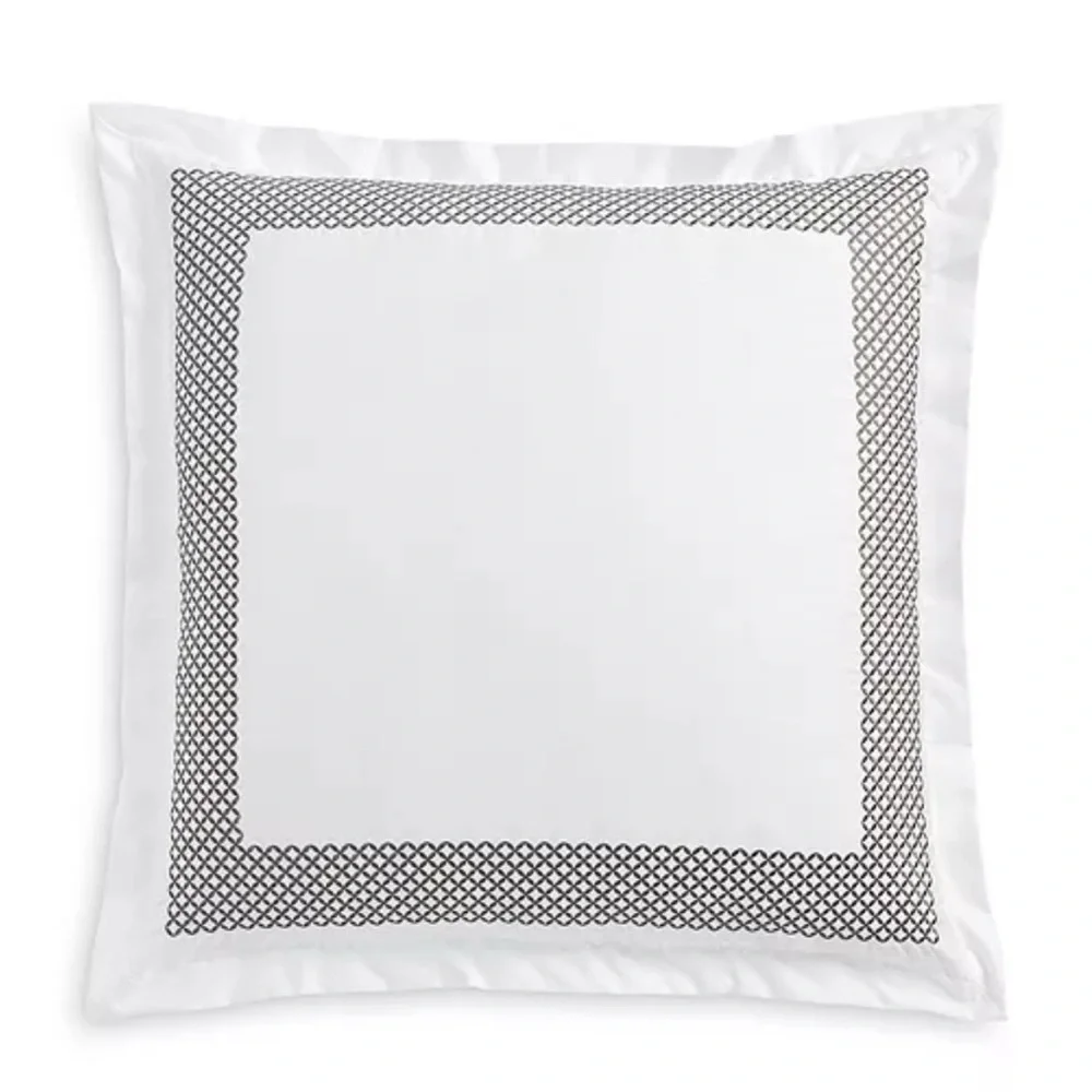 Hudson Park Collection Embroidered Geo Euro Sham in White/Blue, New w/Tag